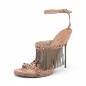EUC [Brian Atwood] Pink Suede Stilettos + Metal Fringe & Spikes | 9 · 40 · 9.5